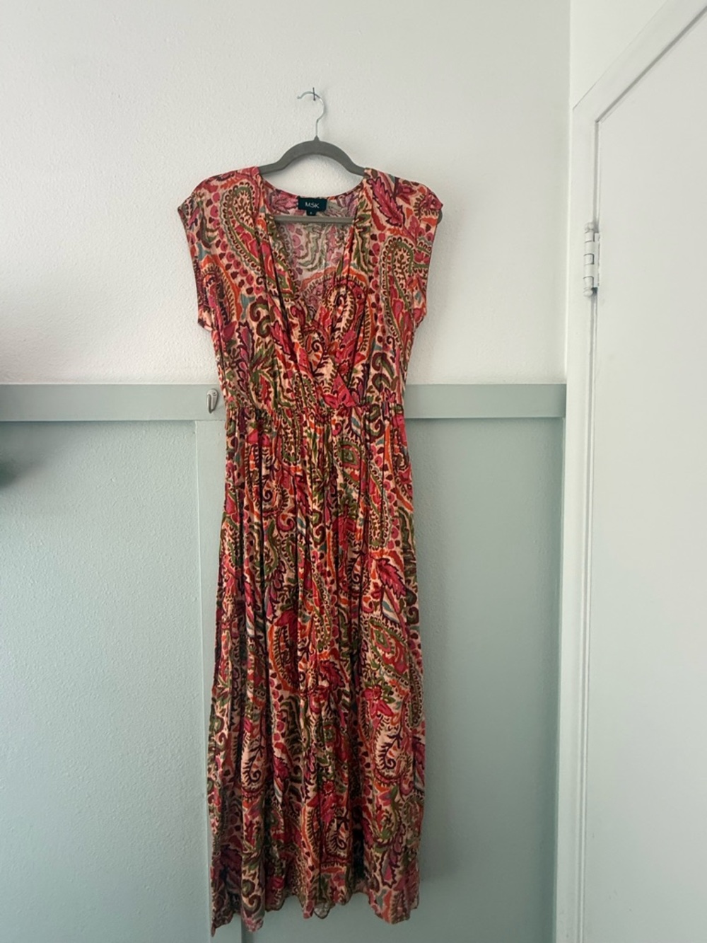 MSK Pink Red Green Paisley Maxi Dress